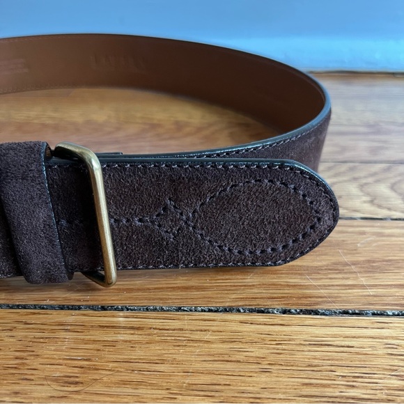Lauren Ralph Lauren Belt Womens Small Brown Suede Solid Brass Buckle Leather - Picture 2 of 7
